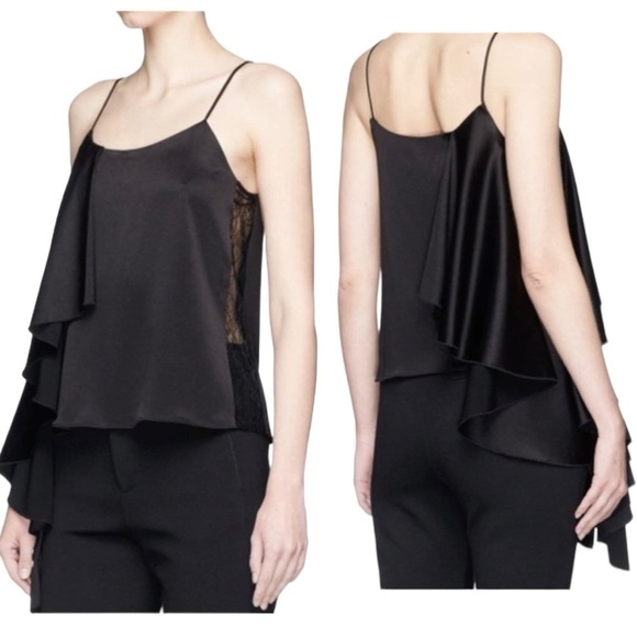 ALICE + Olivia Lelah Asymmetric Draped Satin Crepe Lace insert Camisole NEW - Picture 4 of 10